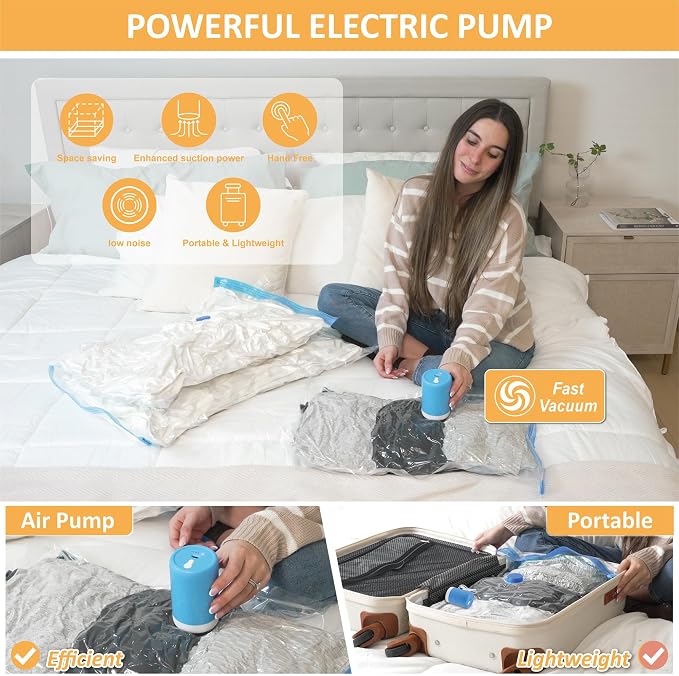 Vacuum Storage Bags with Electric Pump, 22 Pack Vacuum Seal Space Saver Bags - Image 3