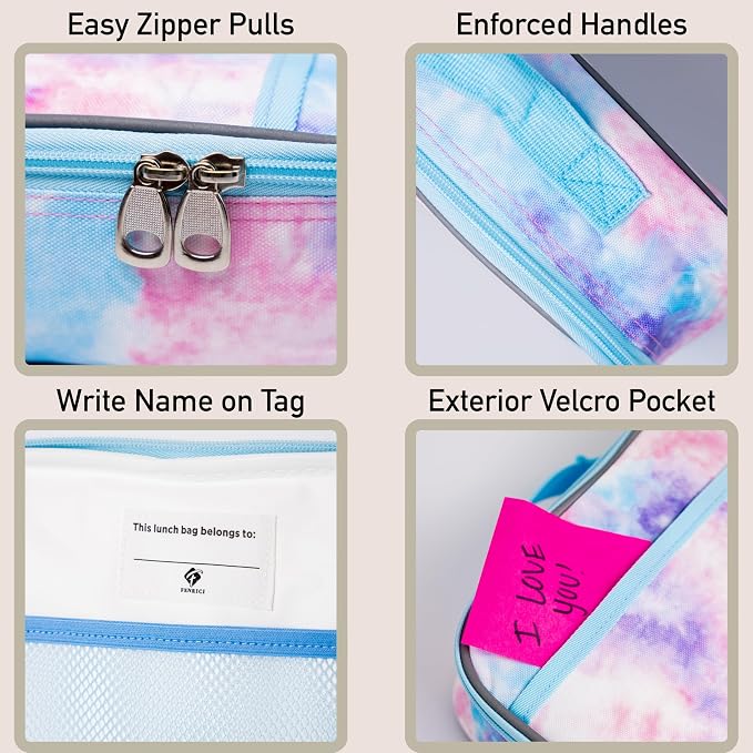 Fenrici Tie Dye Lunch Box for Girls, Insulated Lunch Bag, Soft Sided - Image 4
