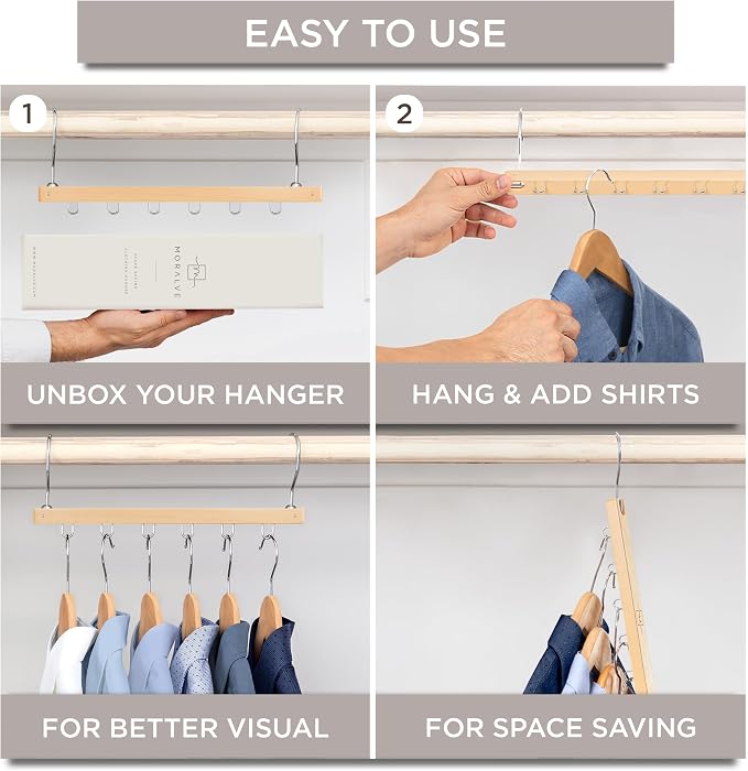 MORALVE Space Saving Hangers for Closet – 4 Pack European Beechwood 6-Tier - Image 7