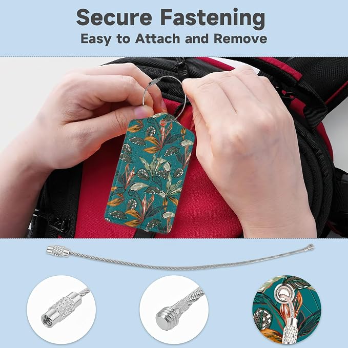 2 Pack Luggage Tags for Suitcases Retro Tropical Plants Luggage Tag, Leather - Image 3