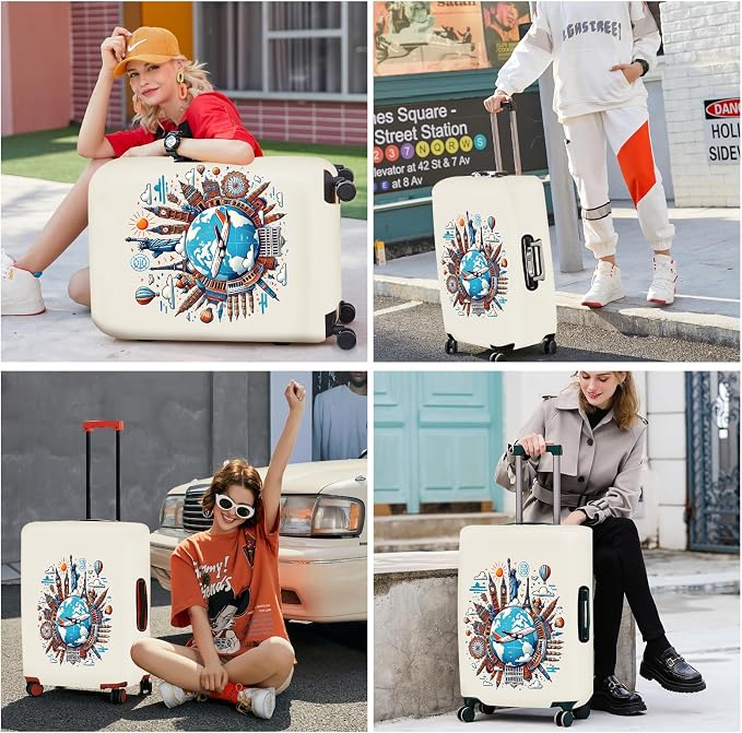 ANNA QUEEN Travel Around the World Luggage Cover, Colorful Landmark Suitcase - Image 7