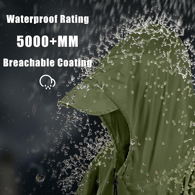Coralrain Hooded Rain Poncho Lightweight Waterproof Unisex Raincoat Jacket - Image 2