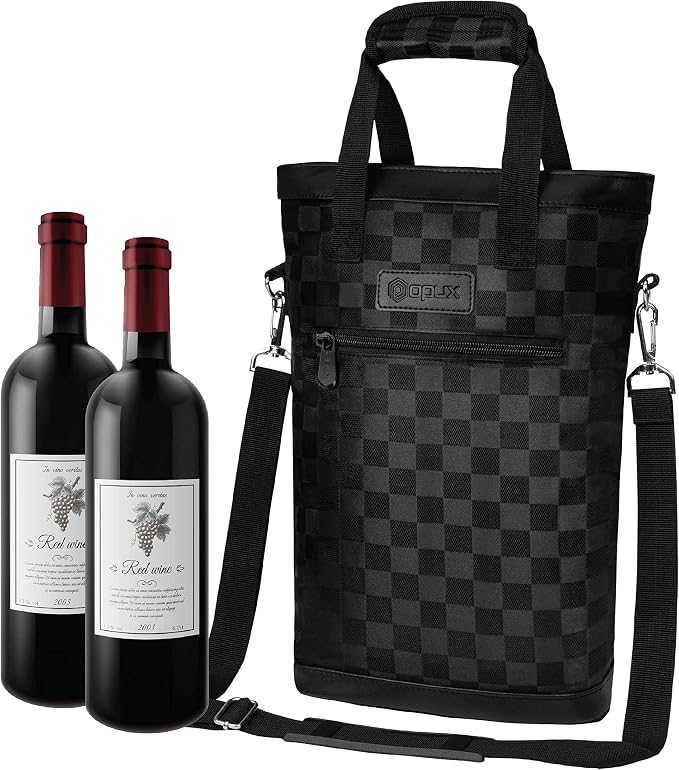 opux Two Bottle Wine Bag Carrier Tote, Insulated Leakproof 2 Bottle Wine Cooler by OPUX