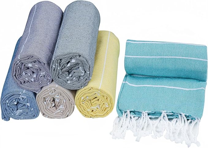 HILLFAIR Cotton Turkish Beach Towels- Lightweight Sand Free Peshtemal Hammam - Image 5