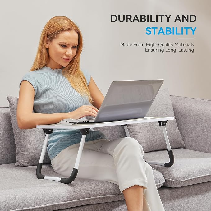 BUYIFY Folding Lap Desk, 23 Inch Portable Wood Brown Laptop Bed Desk Lap Desk - Image 4