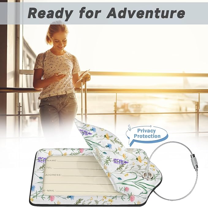 2 Pack Luggage Tag for Suitcase, Retro Lavender Leather Bag Tags Identifiers - Image 5