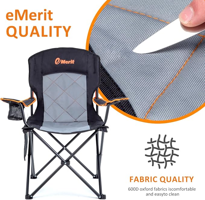 EMERIT 2 Pack Oversized Padded Camping Chair, 350LB Heavy Duty Quad Fold Chair - Image 6