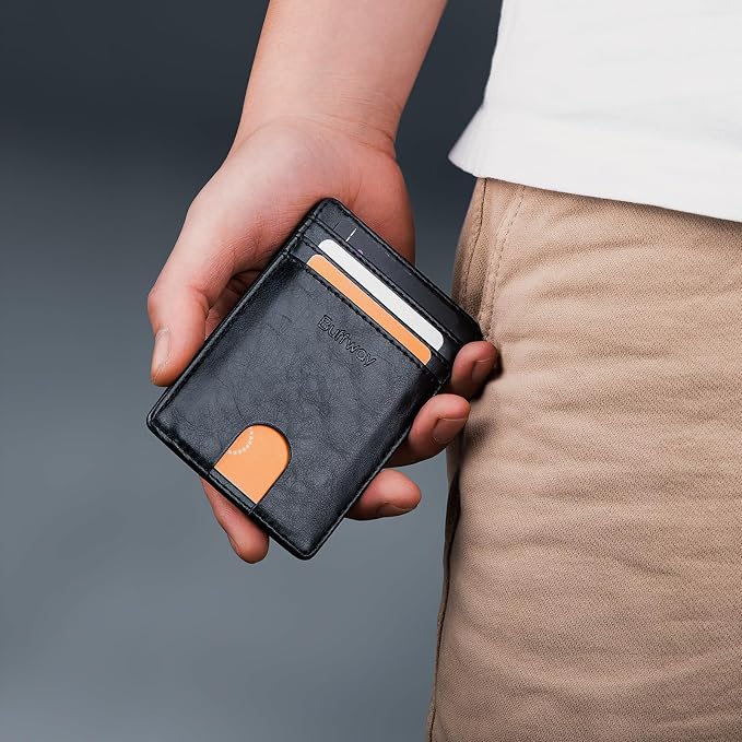 Buffway Mens Slim Wallet, Minimalist Thin Front Pocket Leather Credit Card - Image 7