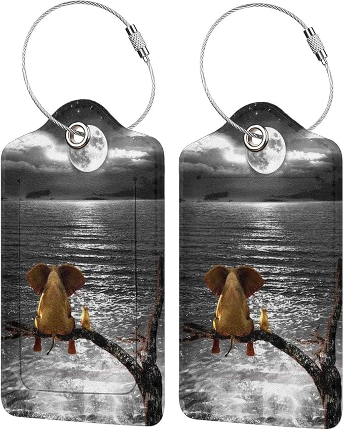 2 Pack Luggage Tags for Suitcase, Elephant and Dog PU Leather Travel Luggage Tag by South+Feather