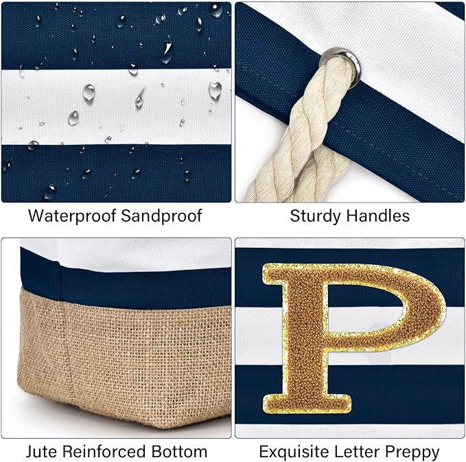 Becokan Beach Bag Initial Beach Tote - Image 2