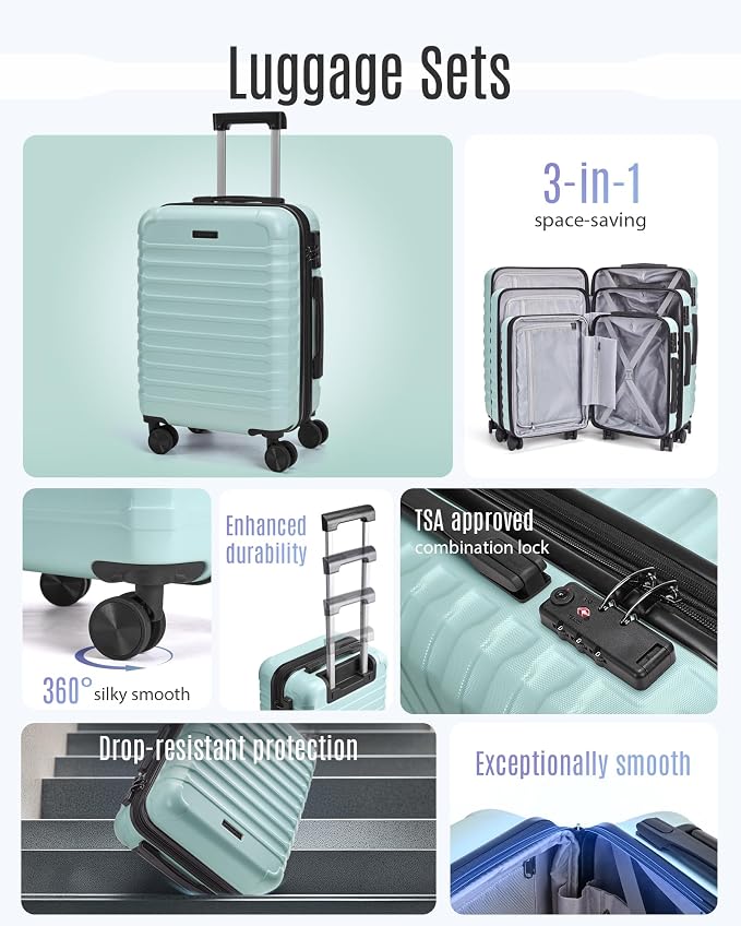 LIGHT FLIGHT Luggage Sets, 3 Piece Durable Suitcase Set - Image 3