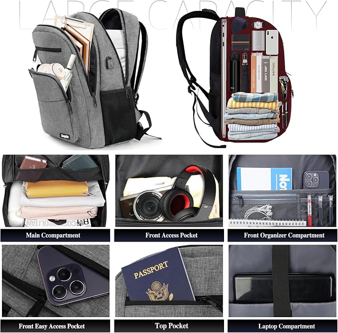 Backpack for Women Men, School Backpack for Boys Girls Teens, 17.3 Inch Laptop - Image 2