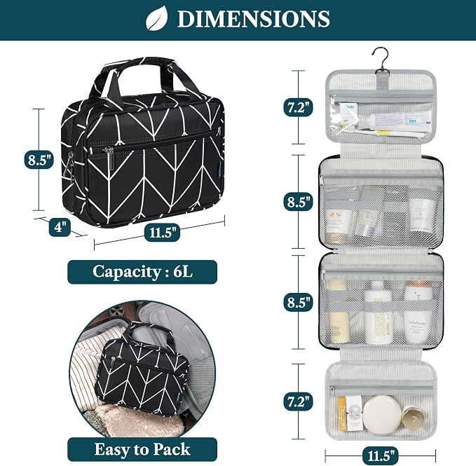 PAVILIA Hanging Toiletry Bag Travel Bag Women Men, Foldable Cosmetic Organizer - Image 2