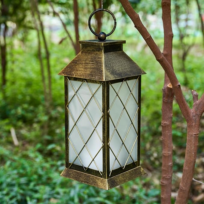18" Solar Lantern with Flickering Flame Light, Large Outdoor Waterproof Solar - Image 2