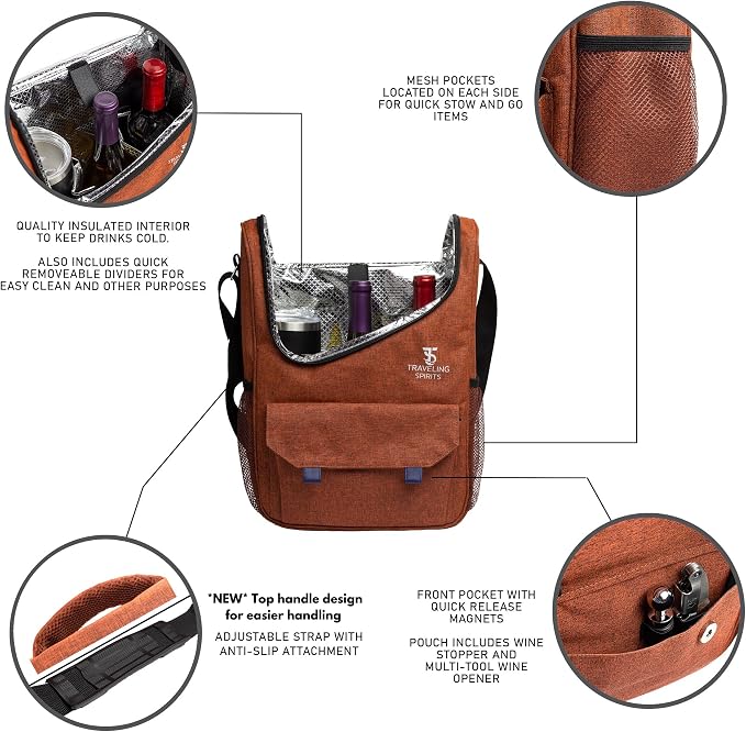 Insulated Wine Carrier | 2-3 Bottle Travel Bag - Image 3