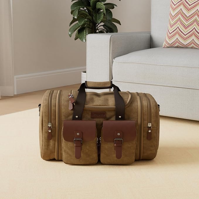 Wildroad Waxed Canvas Duffle Bag - 60L Waterproof Weekender Overnight Travel Bag - Image 2