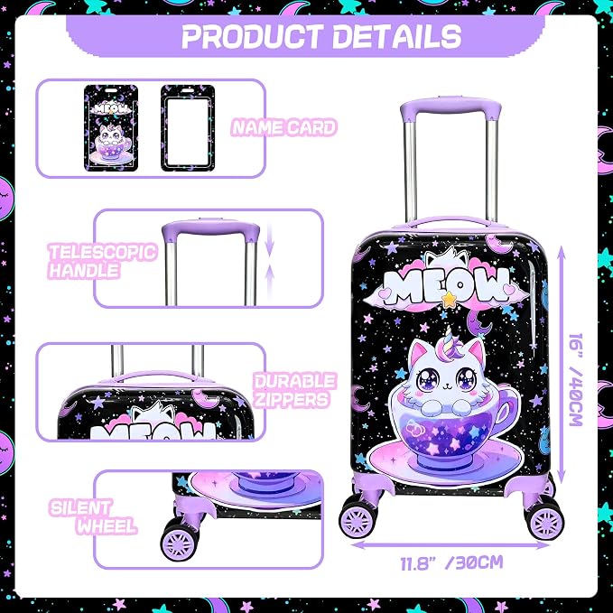 Kid's Luggage Set 5 Piece Suitcase Set 16' Hardside Spinner Wheels Girls Carry - Image 2