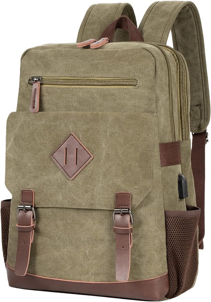Modoker Vintage Backpack for Men Women, Canvas Bookpack Fits Most 15.6 Inches by Modoker