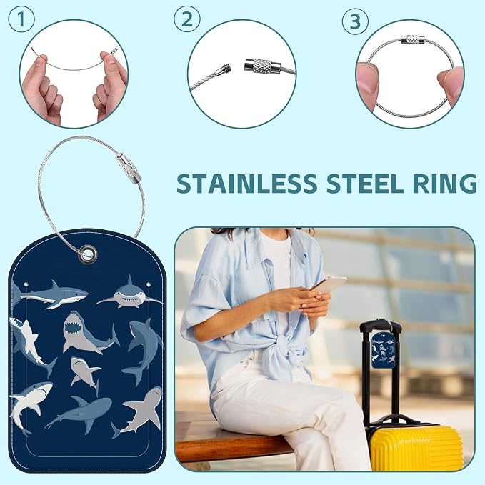 2 Pack Cute Luggage Tag for Suitcases Shark Set Leather Luggage Tags - Image 3