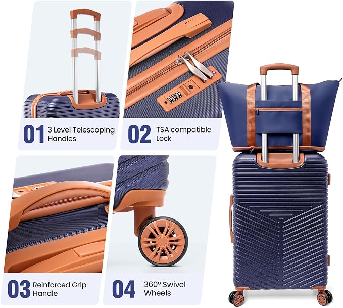 Hoteel 6 Piece Luggage Set Carry on ABS+PC Hard Shell Suitcase - Image 4