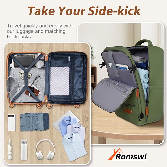 Romswi Luggage Sets 2 Piece, Expandable Carry On Luggage 20In - Image 5