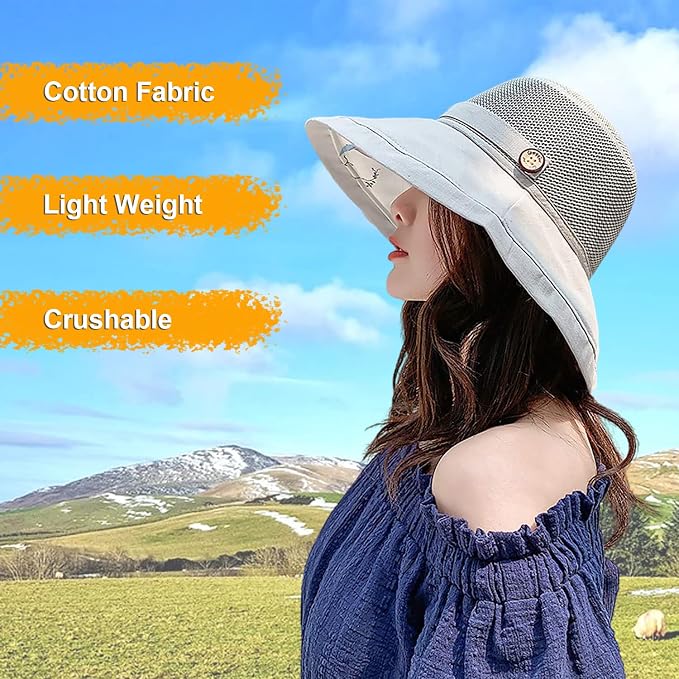 Women Wide Brim Sun Hats Metal Wired Edge Summer UV Protection Beach Fishing Hat - Image 7