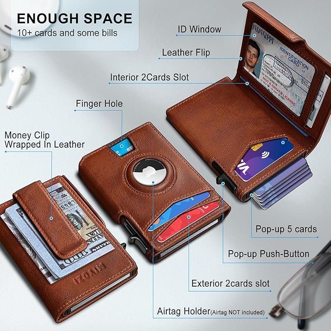 Airtag Wallet for Men, with Money Clip 10 Cards Metal Case Smart Slim Pop Up - Image 2