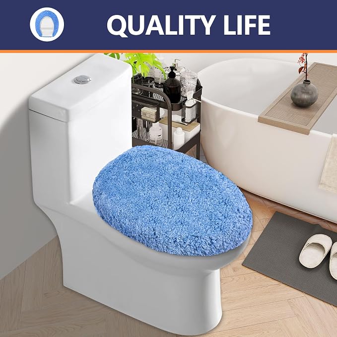 Microfiber Elongated Toilet Seat Cover 19.5"x 15" Machine Washable Solid Toilet - Image 7