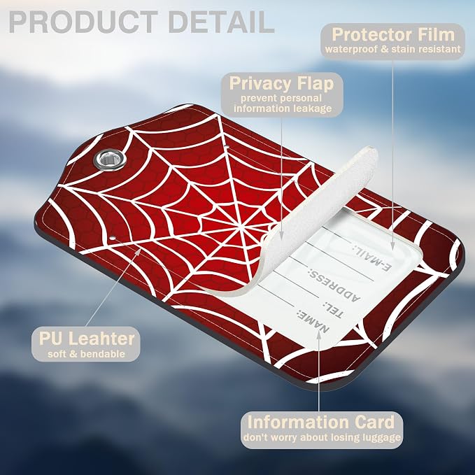 2 Pack Luggage Tags for Suitcases Spider Web Leather Luggage Tags Privacy Cover - Image 3