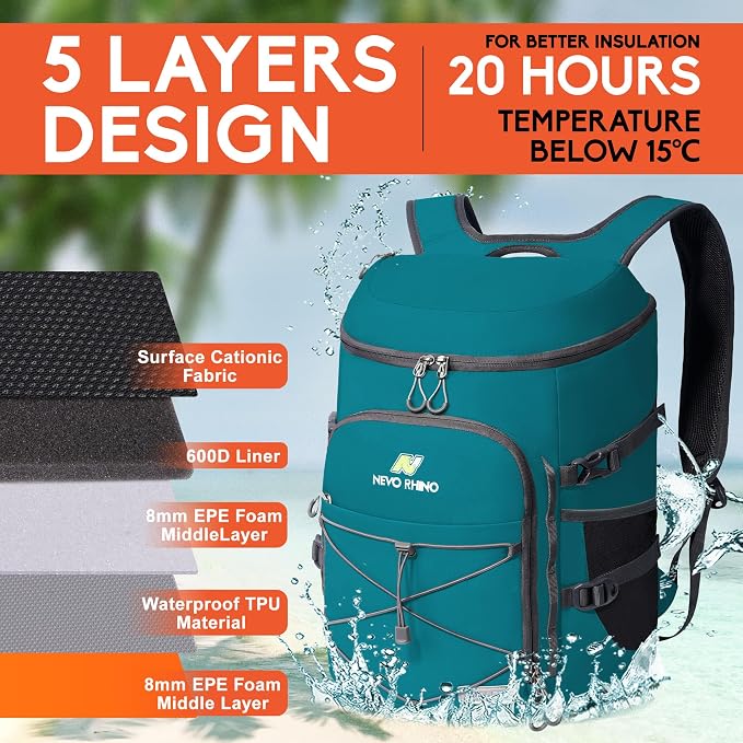 N NEVO RHINO Backpack Coolers Insulated Leak Proof 36/54 Cans, Portable - Image 2