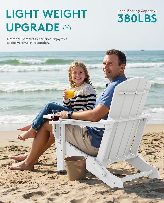 SERWALL Folding Adirondack Chair, Dual Cup Holders & All-Weather HDPE, - Image 8