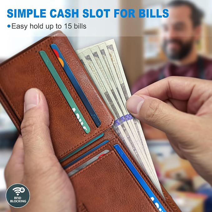 Airtag Wallet for Men, with Cash Pocket 2 ID Window 13 Cards, Slim Leather - Image 4