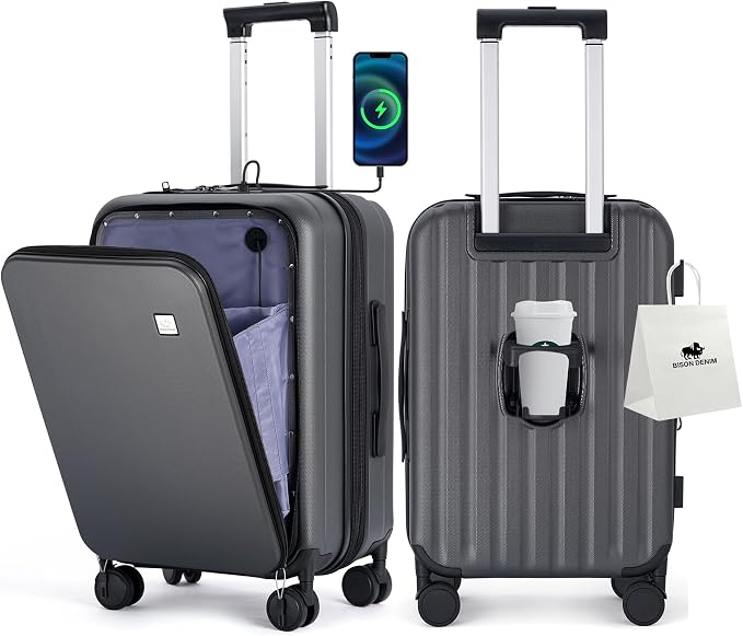 BISON DENIM 20 Inch Carry On Luggage, PC Lightweight Hardside Expandable by BISONDENIM