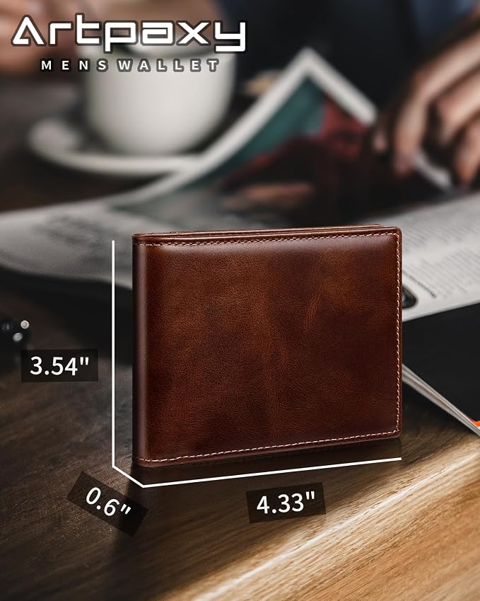 Mens Wallet Bifold Genuine Leather RFID Blocking Wallet - Image 7