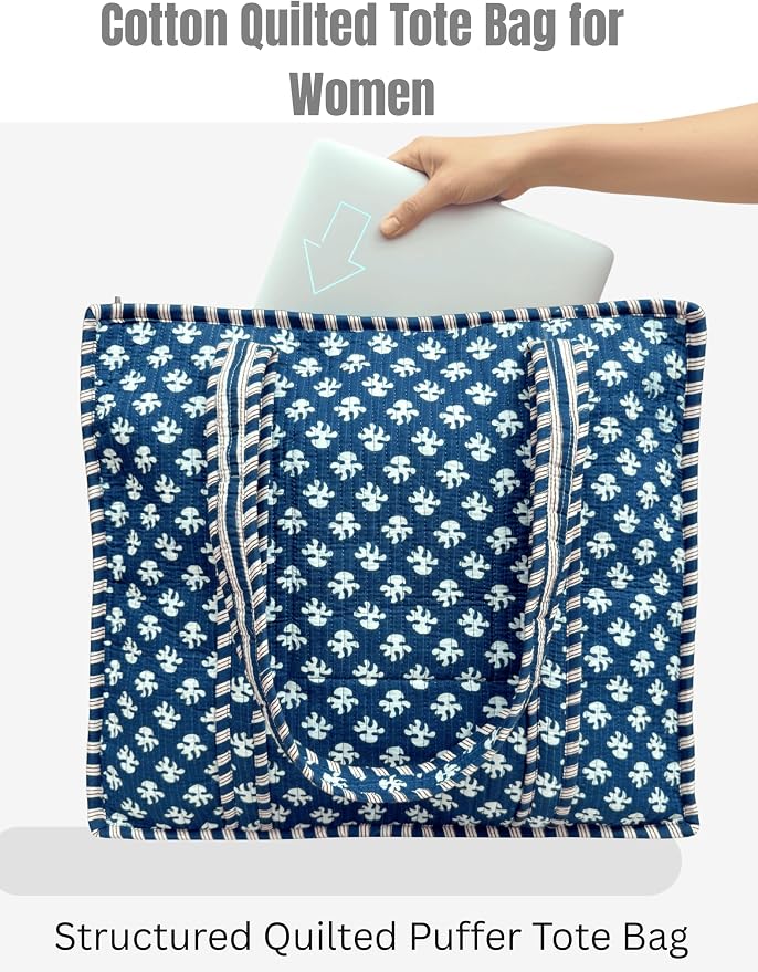 Cotton Quilted Tote Bag for Women – Large Beach & Travel Tote - Image 4
