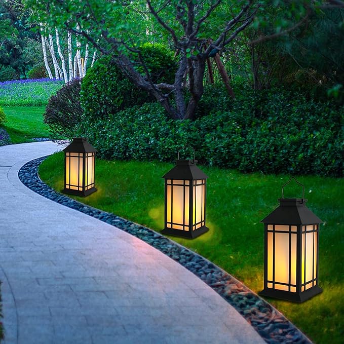 11" Solar Lantern Outdoor Garden Hanging Lanterns Waterproof LED Vintage - Image 6