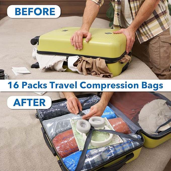 16 Pack Compression Bags for Travel | Vacuum Seal Storage Bags for Luggage & - Image 3