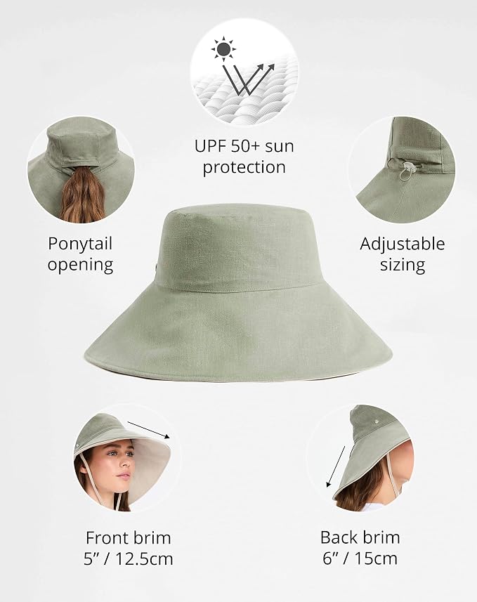 Solbari Women’s Ultra-Wide Cotton Linen Sun Hat UPF 50+, Adjustable - Image 3