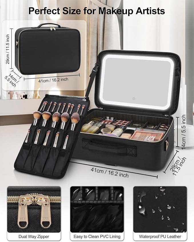 Chomeiu Makeup Bag with LED Mirror, Large Train Case - Image 2
