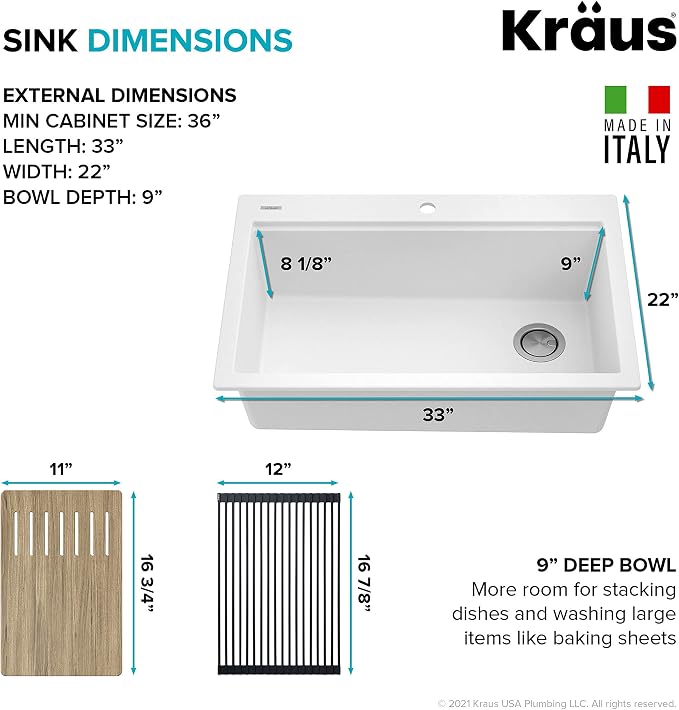 KRAUS Bellucci Workstation 33 in. Drop In Single Bowl Granite Kitchen Sink in - Image 5