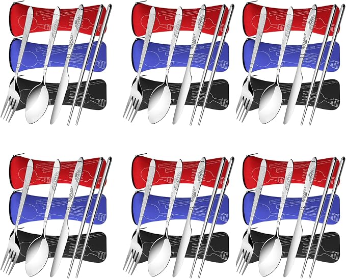 6 Pack Reusable Flatware Sets Knife, Chopsticks by Arroyner