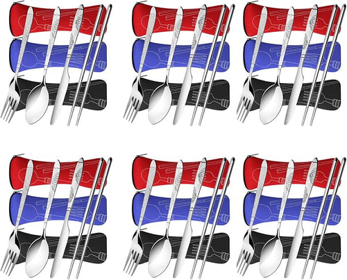 6 Pack Reusable Flatware Sets Knife, Chopsticks by Arroyner