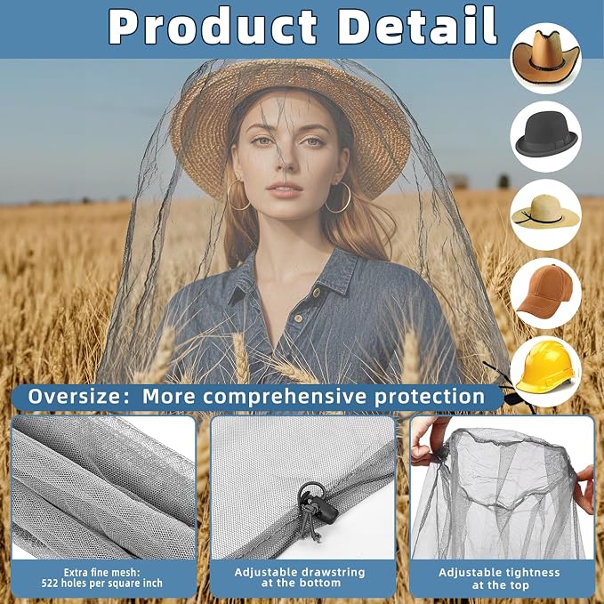 Oversized Mosquito Net 42 x 25 Inches Ultra Large Mosquito Head Net Face Neck - Image 3