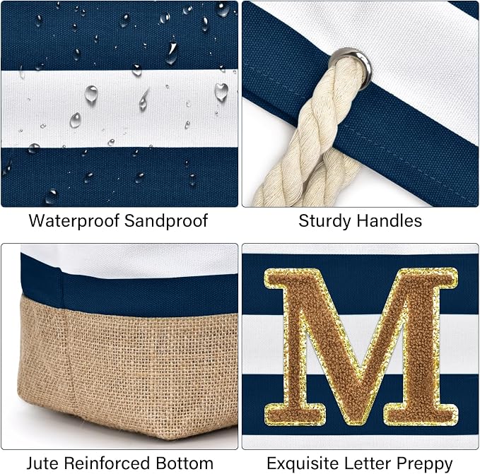 Becokan Beach Bag Initial Beach Tote - Image 2