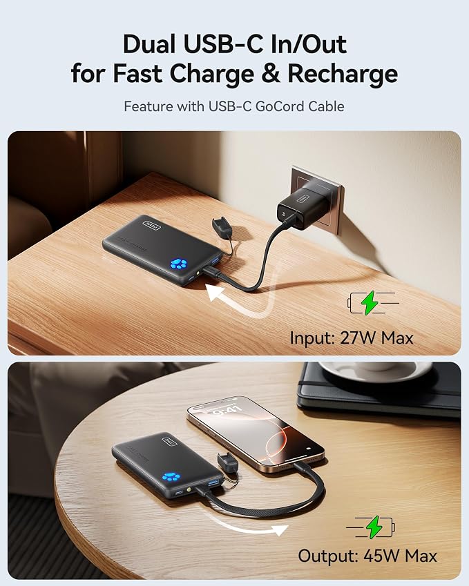 INIU Portable Charger, Ultra Slim 10000mAh 45W PD Power Bank, USB C in&Out Fast - Image 5