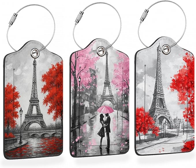 Eiffel Tower Paris 3 PCS PU Leather Luggage Tags by Losthll