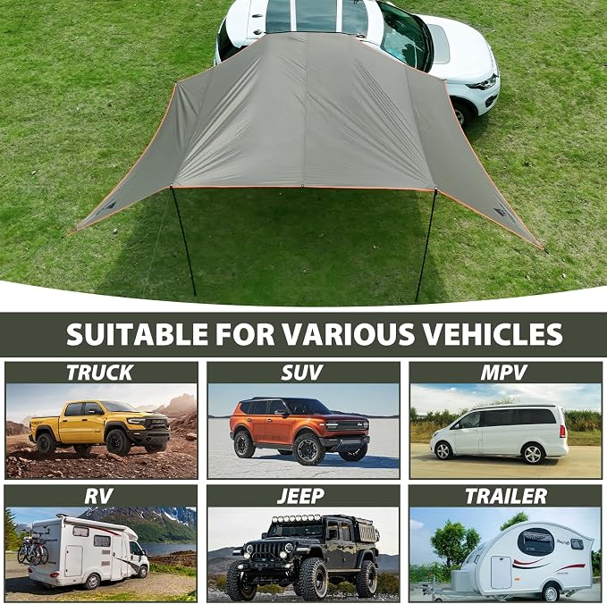 GEERTOP Large Car Side Camping Awning 19 x 11 ft SUV Canopy Tarp Waterproof - Image 6
