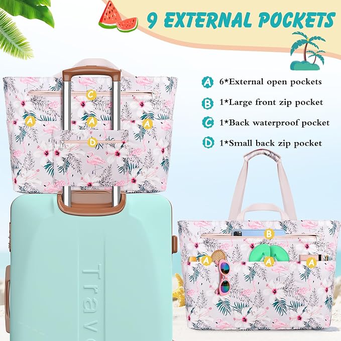 Extra Large Beach Bags for Women, Waterproof Sandproof Beach Tote Bag Zipper - Image 4