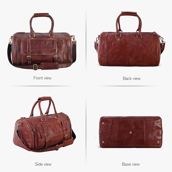 Genuine Leather Duffle Bag for Men | Vintage Weekender Travel Bag | Overnight - Image 6