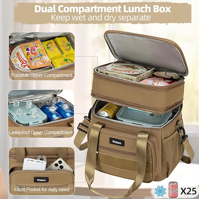 Weitars Lunch Box for Men Women Dual Compartment Lunch Box Heavy Duty Large - Image 3